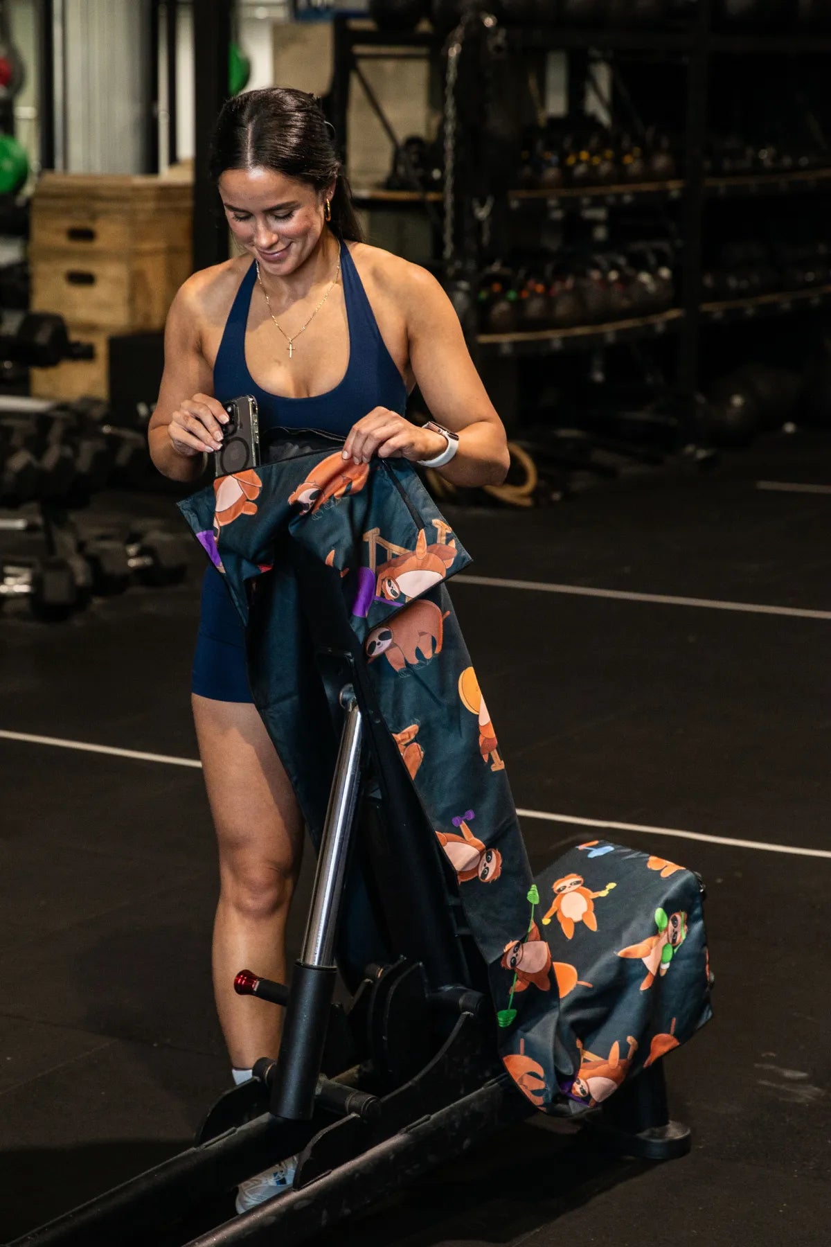 Shredded Sloths hooded gym towel 140x60cm with zip pocket in hood by Cheeky Winx Australia