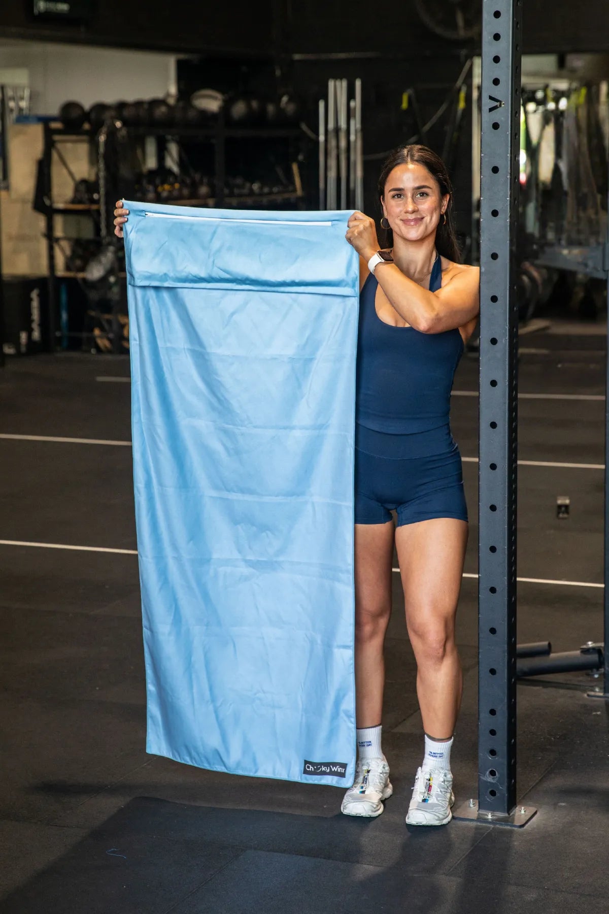 Hooded Basic Baby Blue Gym Towel-Cheeky Winx zip pocket australia best fitness