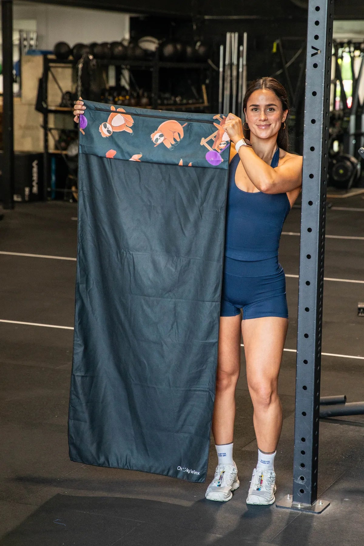 Shredded Sloths hooded gym towel 140x60cm with zip pocket in hood by Cheeky Winx Australia