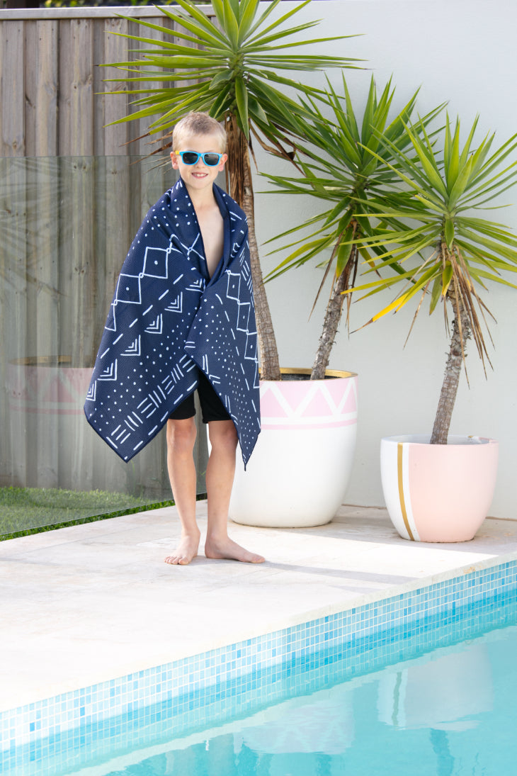 Kids Aztec Blue Beach Towel-Cheeky Winx