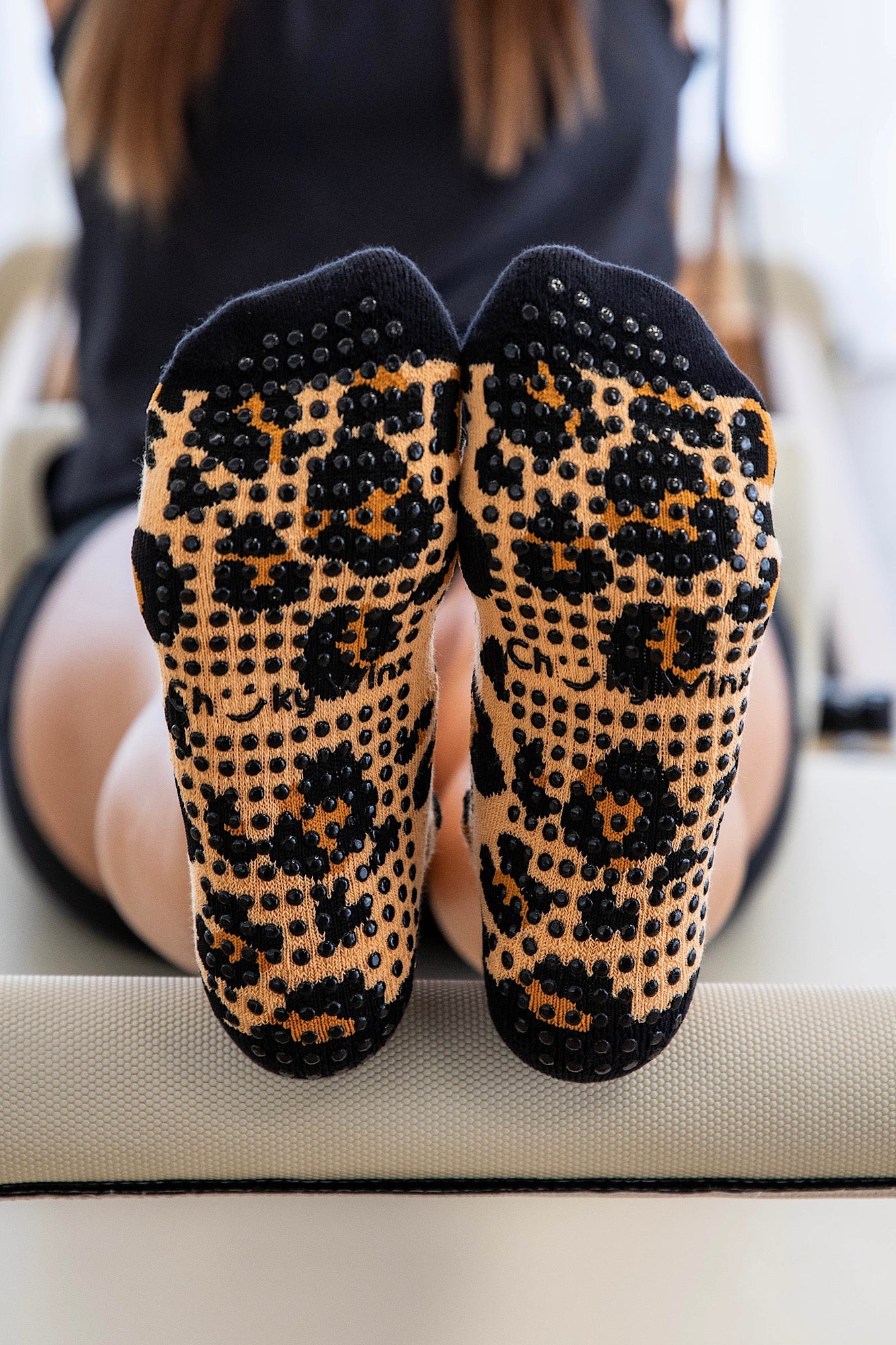 Brown Leopard non-slip grip socks for Pilates reformer and barre by Cheeky Winx Australia