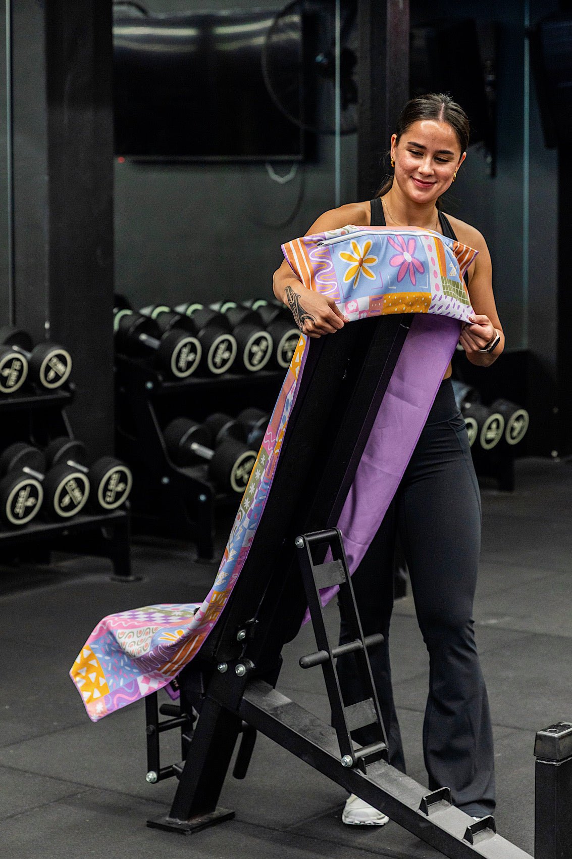 Patchwork hooded gym towel 140x60cm with zip pocket in hood by Cheeky Winx Australia