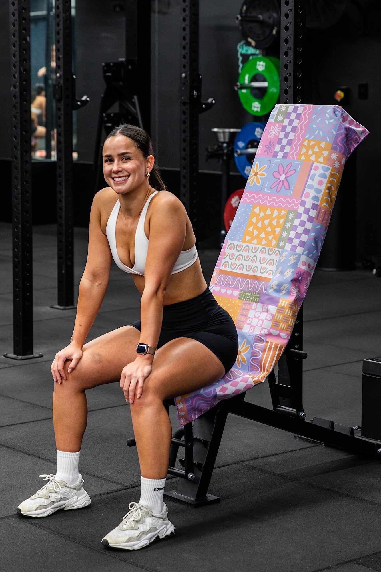 Patchwork hooded gym towel 140x60cm with zip pocket in hood by Cheeky Winx Australia