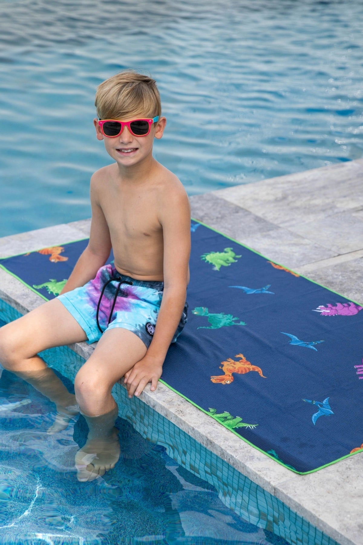 Dinosaurs sand-free kids beach towel 140x70cm personalised by Cheeky Winx Australia