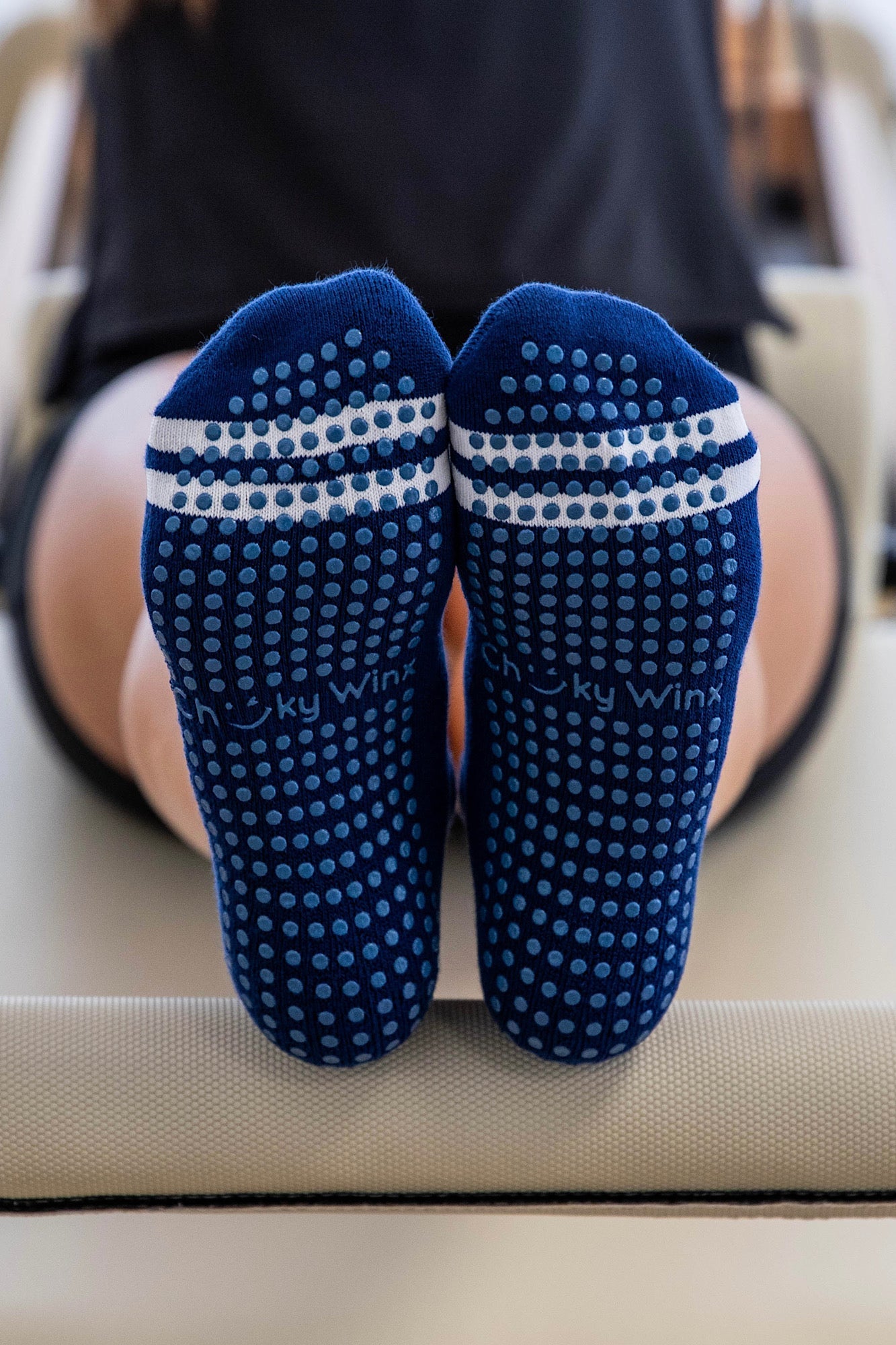 Ankle Navy non-slip grip socks for Pilates reformer and barre by Cheeky Winx Australia