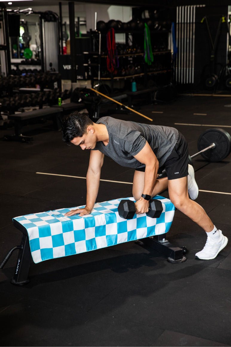 Blue Checkers quick-dry gym towel 90x50cm reversible by Cheeky Winx Australia