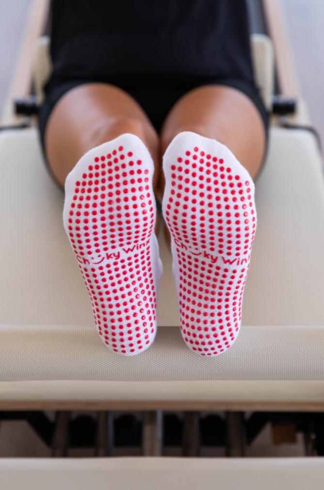 Candy Canes non-slip grip socks for Pilates reformer and barre by Cheeky Winx Australia