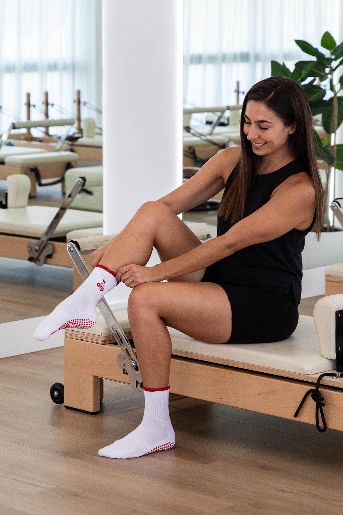 Cherry non-slip grip socks for Pilates reformer and barre by Cheeky Winx Australia