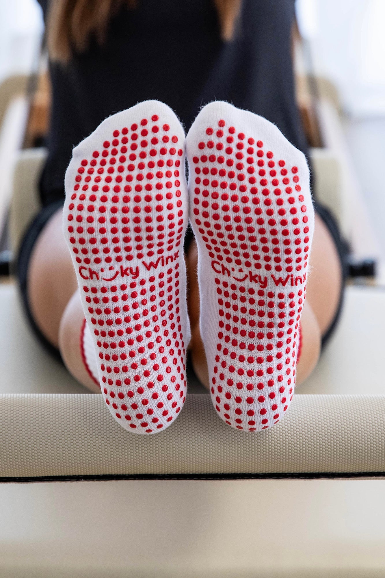 Cherry non-slip grip socks for Pilates reformer and barre by Cheeky Winx Australia