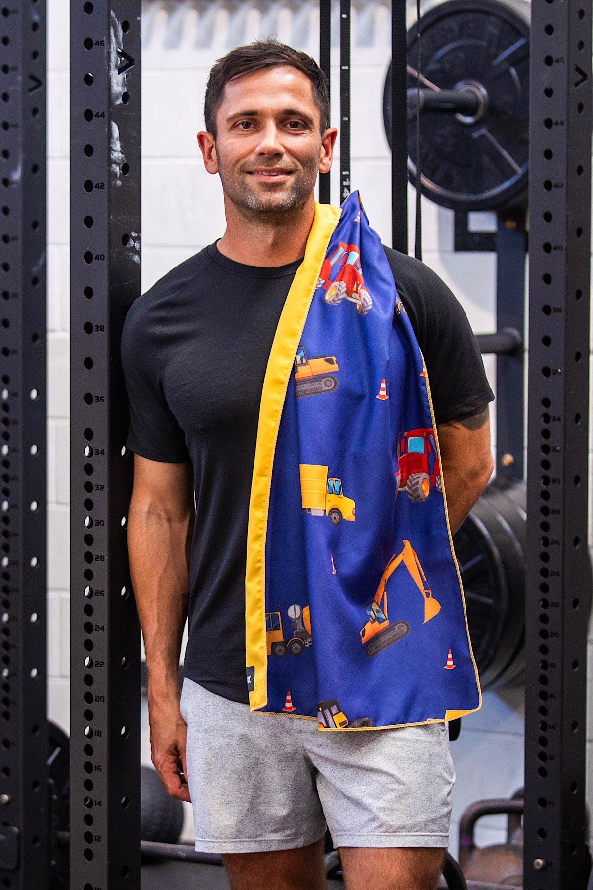 Construction Trucks quick-dry gym towel 90x50cm reversible by Cheeky Winx Australia