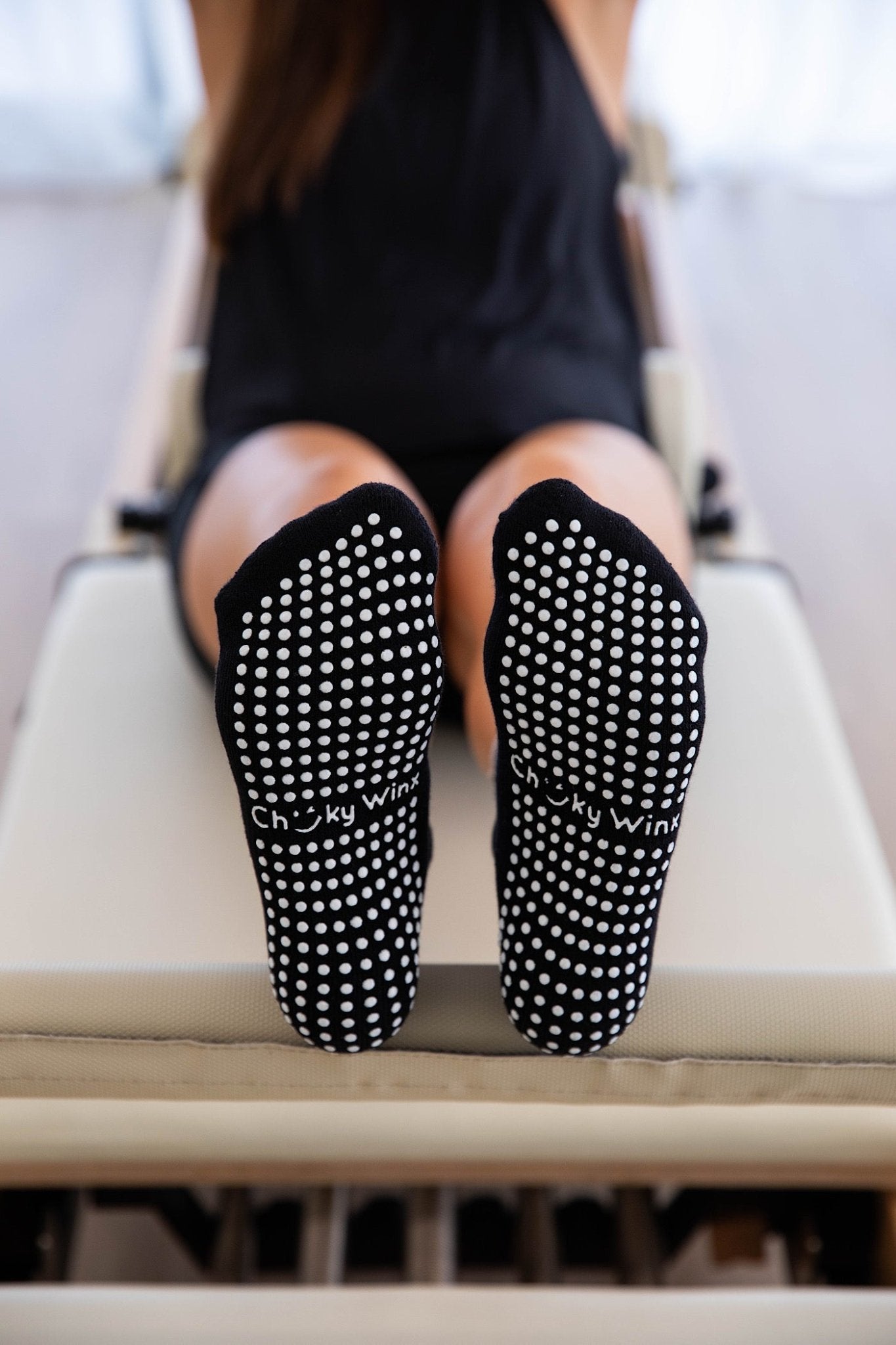 Frilly Black non-slip grip socks for Pilates reformer and barre by Cheeky Winx Australia