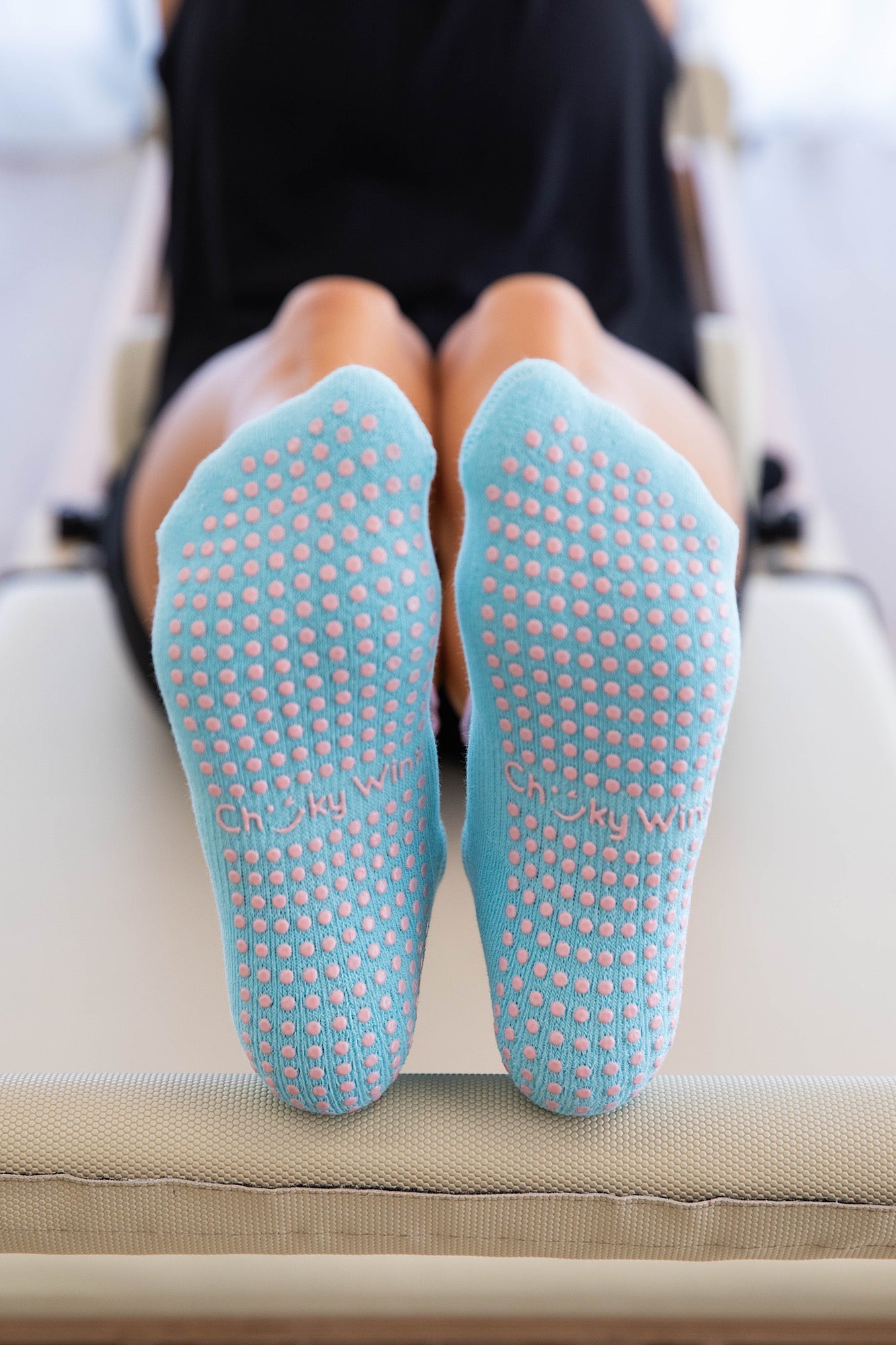 Frilly Blue non-slip grip socks for Pilates reformer and barre by Cheeky Winx Australia