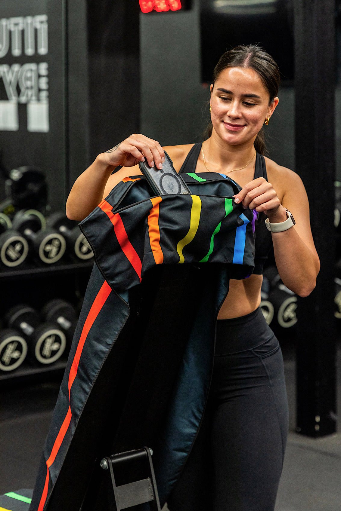 Stripes hooded gym towel 140x60cm with zip pocket in hood by Cheeky Winx Australia
