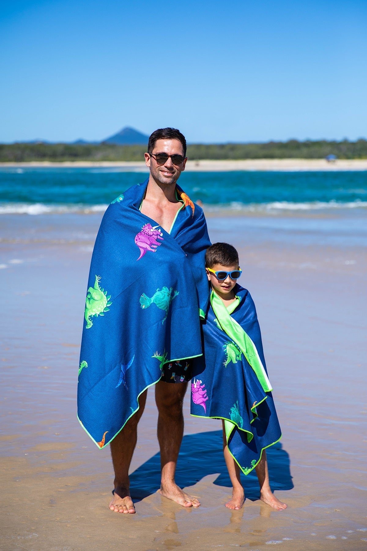 Dinosaurs sand-free kids beach towel 140x70cm personalised by Cheeky Winx Australia