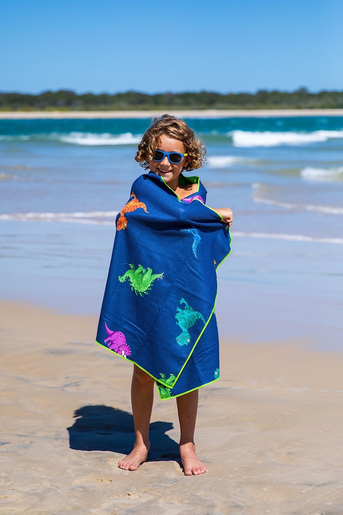 Dinosaurs sand-free kids beach towel 140x70cm personalised by Cheeky Winx Australia