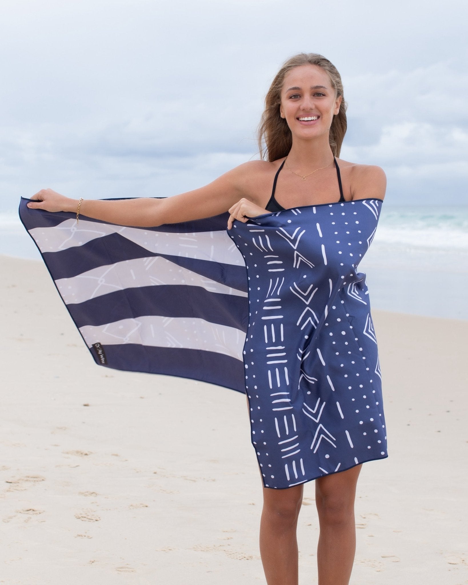 Aztec Blue lightweight travel towel 160x80cm 315g quick-dry by Cheeky Winx Australia