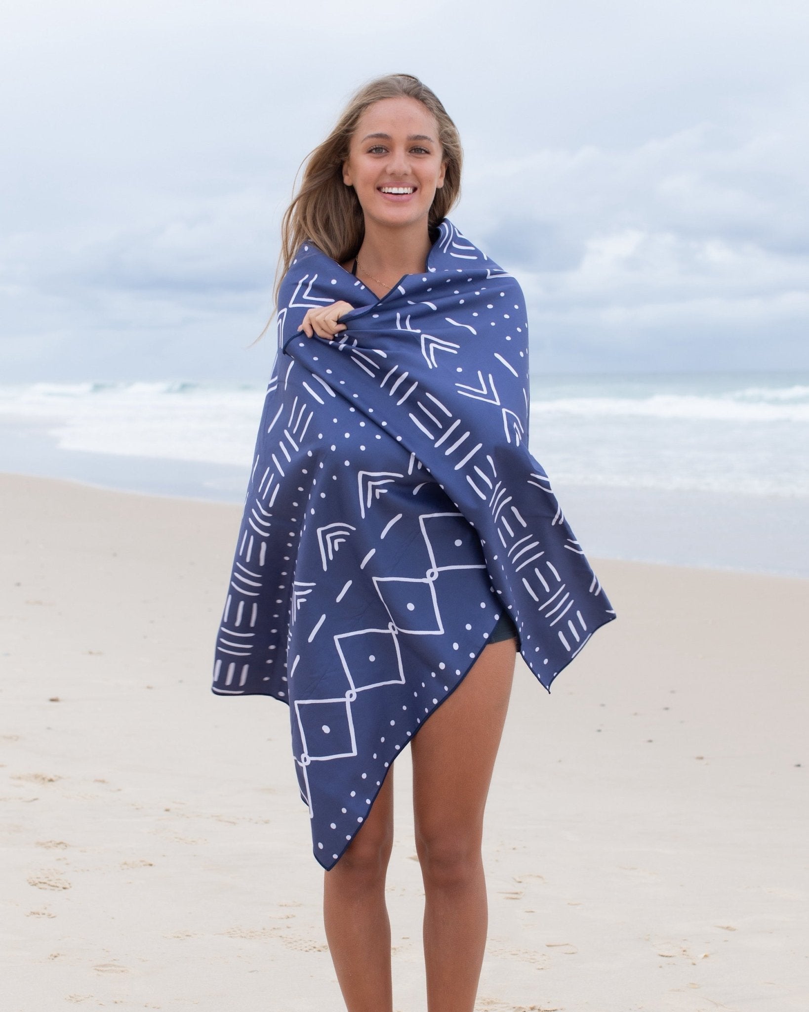 Aztec Blue lightweight travel towel 160x80cm 315g quick-dry by Cheeky Winx Australia