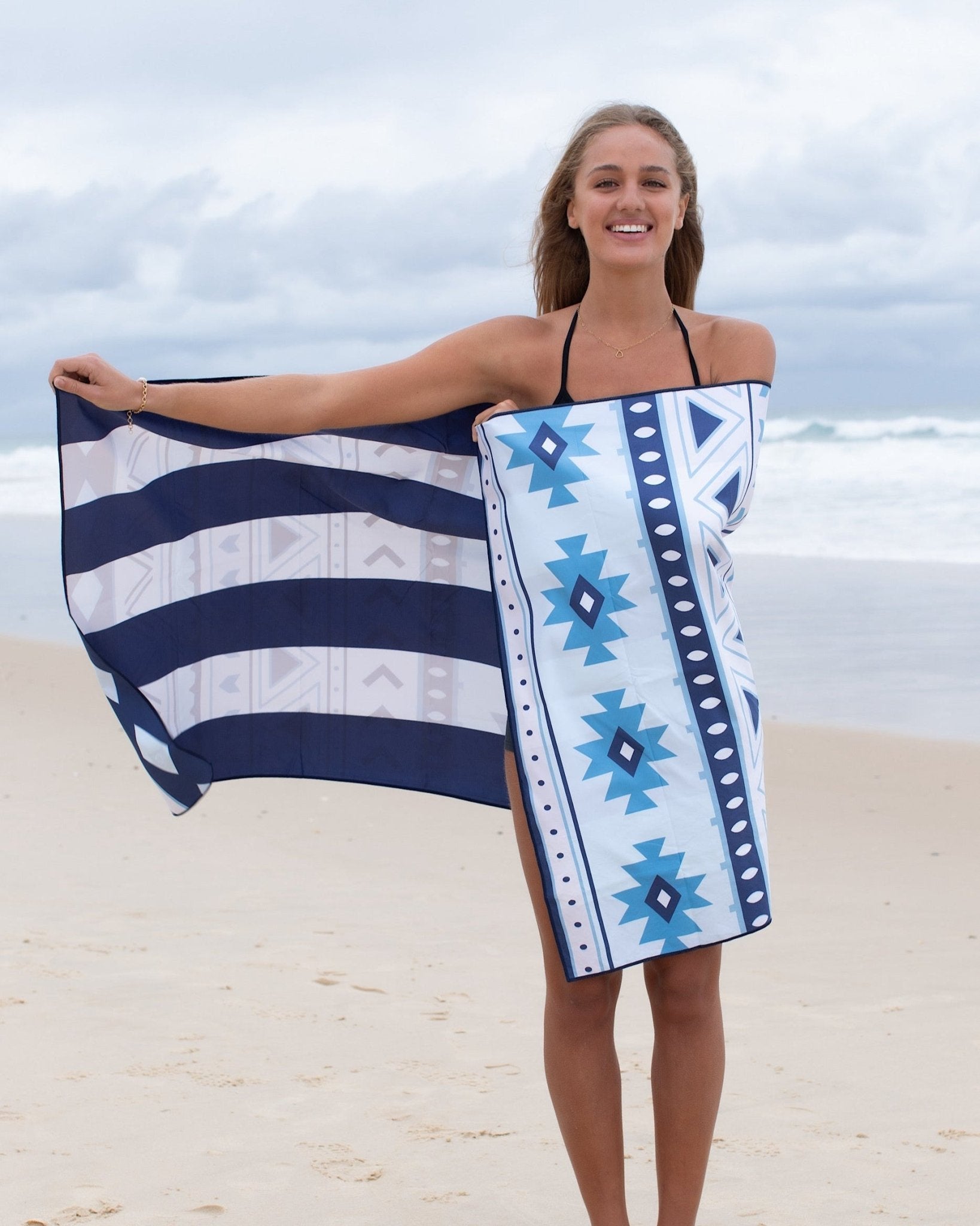 Boho Blue lightweight travel towel 160x80cm 315g quick-dry by Cheeky Winx Australia